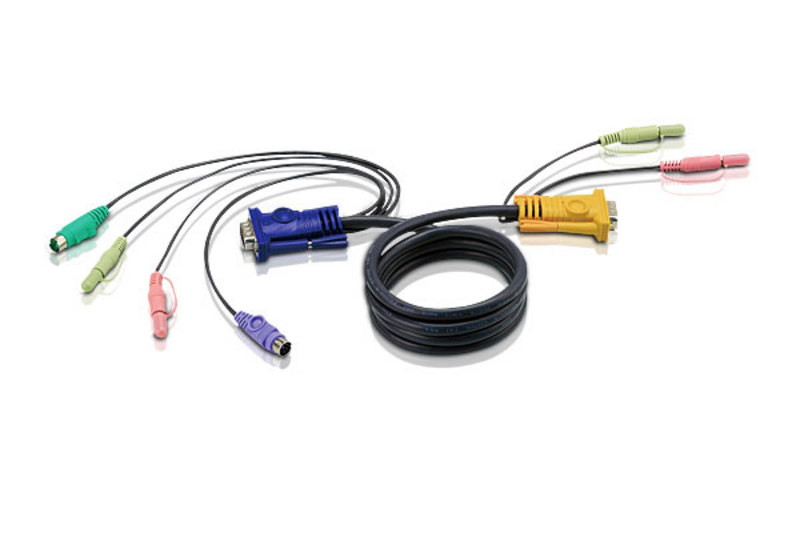 Aten KVM SPHD15M, 2 X 3.5mm Audio M - PS2M X 2, HD15M, 2 X 3.5mm 1.2m